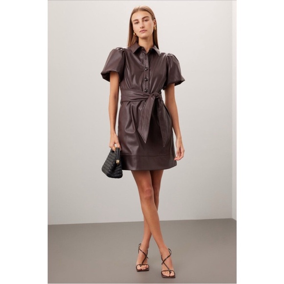 Toccin Dresses & Skirts - Toccin Puff Sleeve Faux Leather Dress, Size: 10